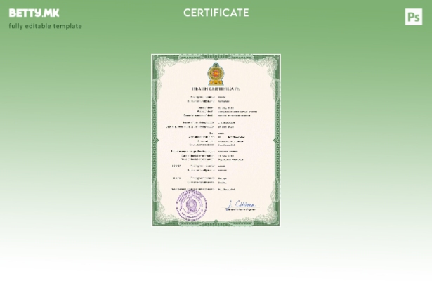 модерен стил на Шри Ланка, шаблон за шаблон за ПСД од потврда за смрт од витално